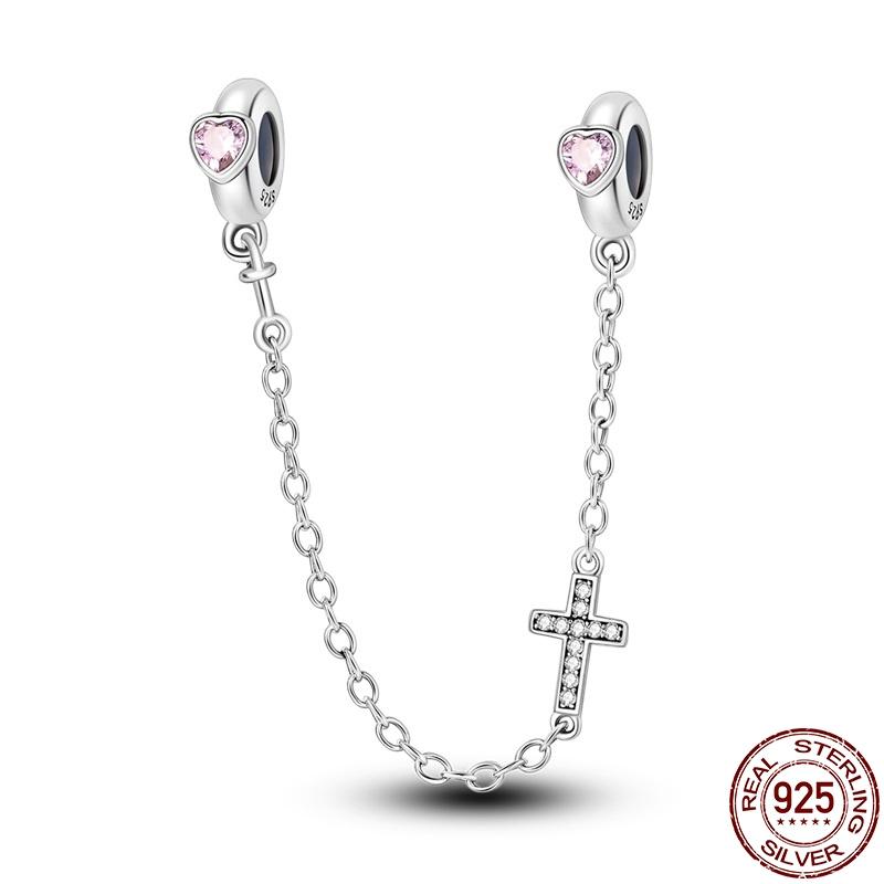 New 100% 925 Silver Lucky Clover Safety Chain Charms Bead Fits Original Pan Bracelet Pendant Women Fashion Fine Diy Jewelry