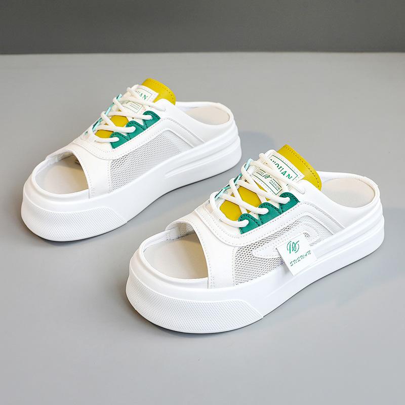 

[Customized] K8712 new mesh half-drag women 2025 summer breathable mesh shoes women s shoes platform sandals increase height 40