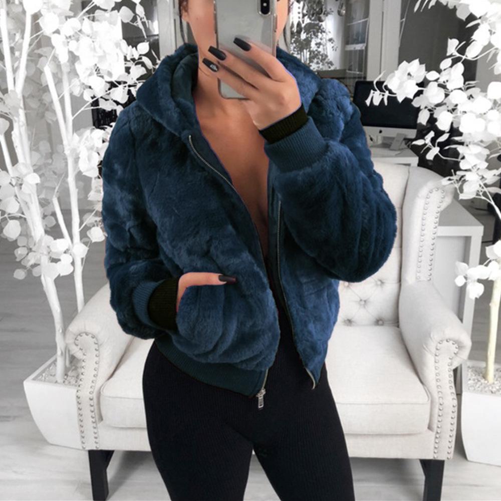 Winter Autumn Hooded Cropped Coats and Jackets Fluffy Fleece Jackets Faux Fur Coat Warm Outwear Clothing