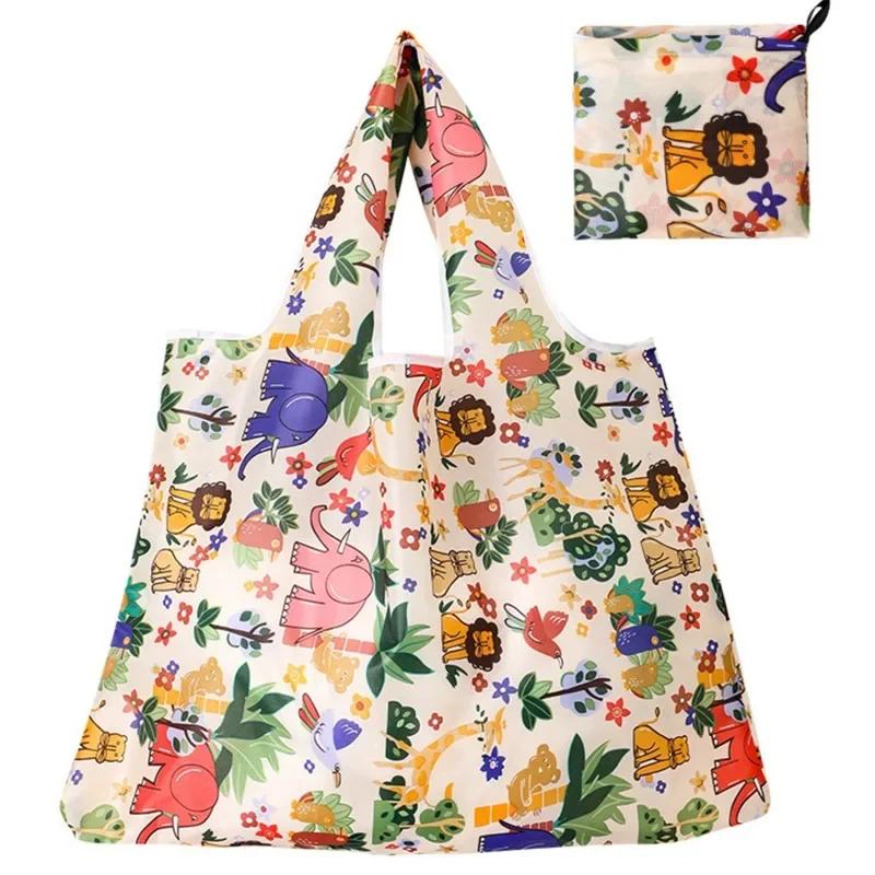 Large Capacity Folding Shopping Bag,Environmentally Friendly Folding Bag,Creative Portable Printed Hand-held Storage Bag