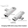 2-in-1 USB Type C To 3.5mm Headphone and Charger Adapter PD 100W Audio Aux Adapter USB C Splitter for Xiaomi Huawei iPhone 15 16