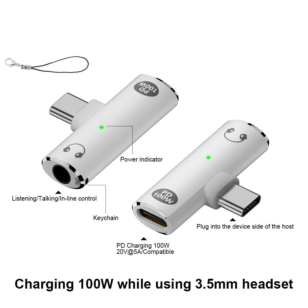 2-in-1 USB Type C To 3.5mm Headphone and Charger Adapter PD 100W Audio Aux Adapter USB C Splitter for Xiaomi Huawei iPhone 15 16