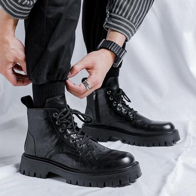 Fashion Men Business Leather Boots Fashion High Top Thick Soled for Men Casual Leather British Style Ankle Boots Men Motorcycle Boots
