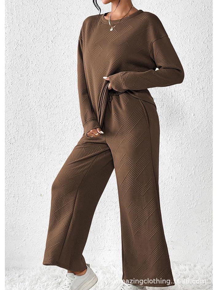 Autumn/Winter Solid Color Textured Casual Women's Loose Two-piece Suit Set