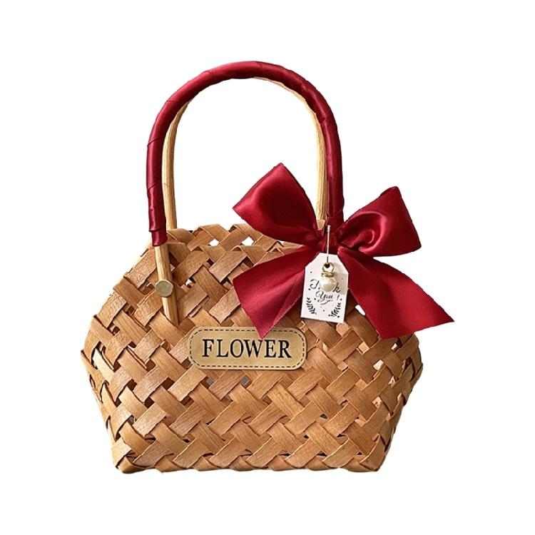 

Unique Wood Slices Braided Basket Portable Size For Desktop Shelf Or Countertop Decoration бордовый