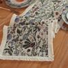 Vintage Green Jacquard Tassel Table Runner with Floral Design - Polyester, Frayed Edges, Perfect for Parties, Birthdays,Weddings,and Family Gatherings