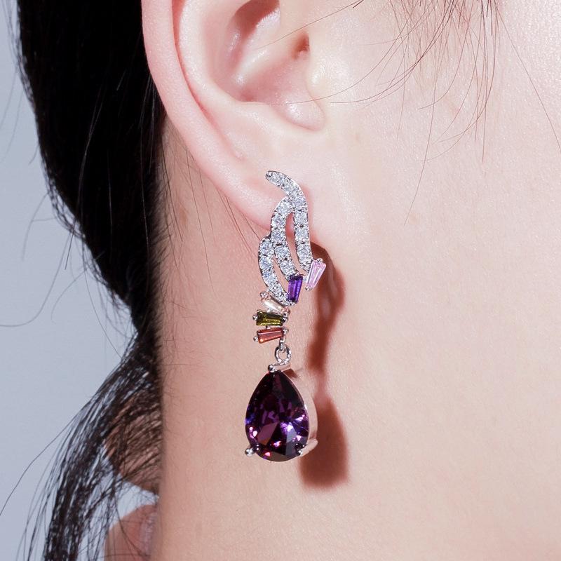E0271 Angel Wings, Color Zircon Water Drop Earrings Needles High-End Banquet Women'S Accessories