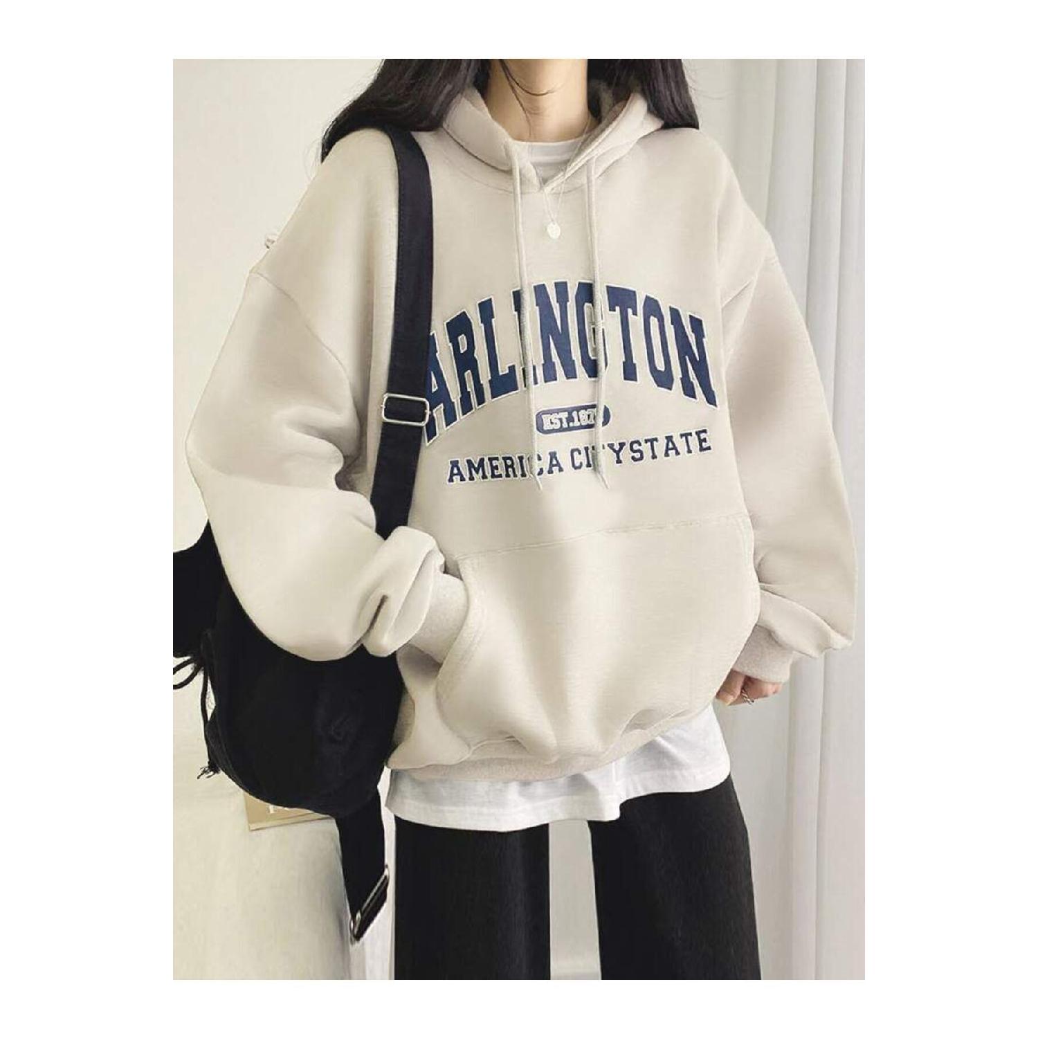 

Женская хлопковая толстовка с капюшоном и принтом Arlington American City State S бежевый