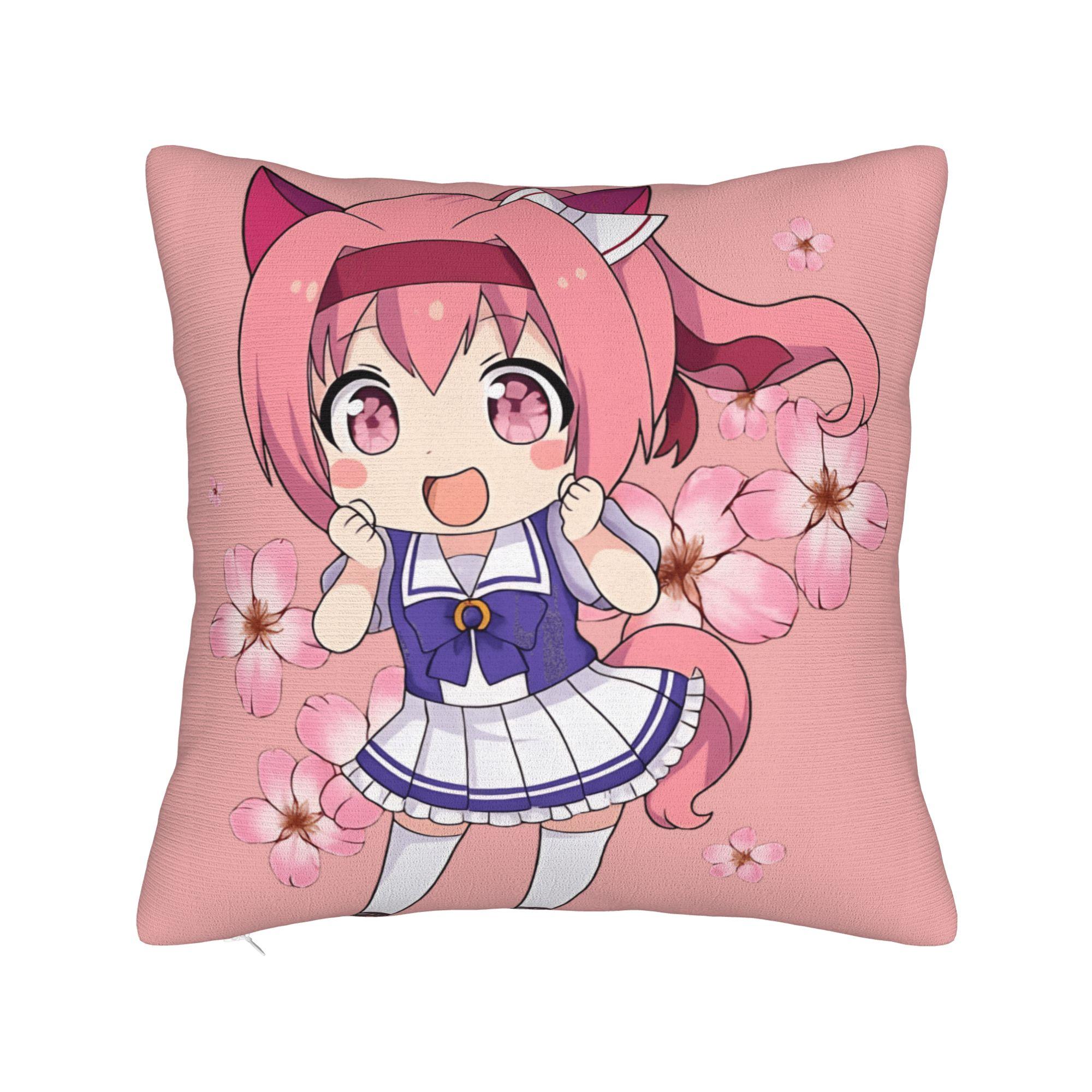 

Haru Urara Chibi Pillow Case Umamusume Comfy Pillow Cover Vintage Cushion Cover For Office Car Home Decor 12x12Inch