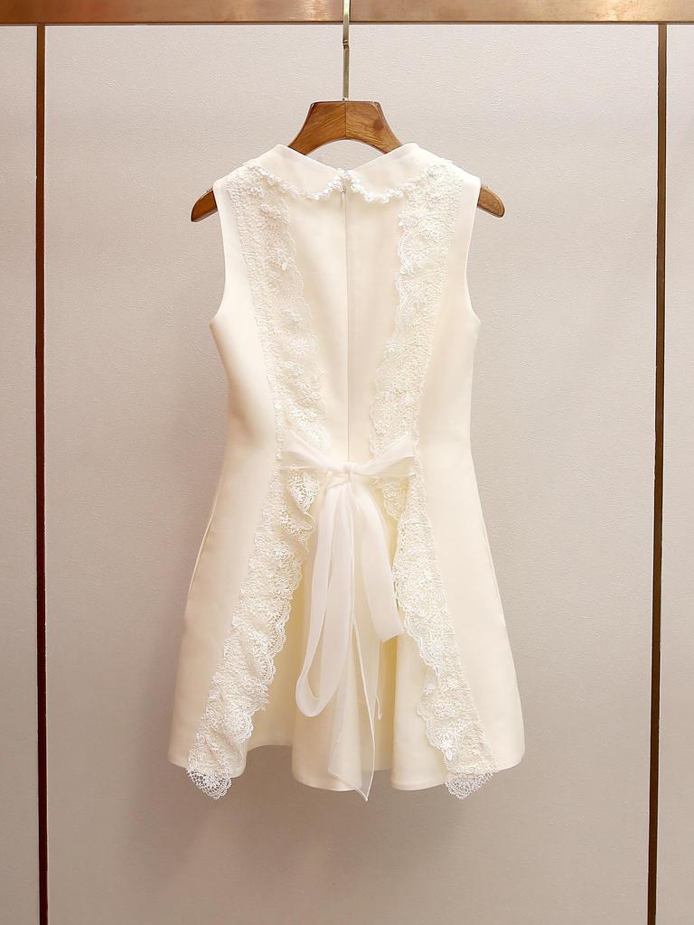 Yilizhuoya Elegant Beaded Doll Collar Lace Tie Camisole Dress for Women - Spring/Summer Collection