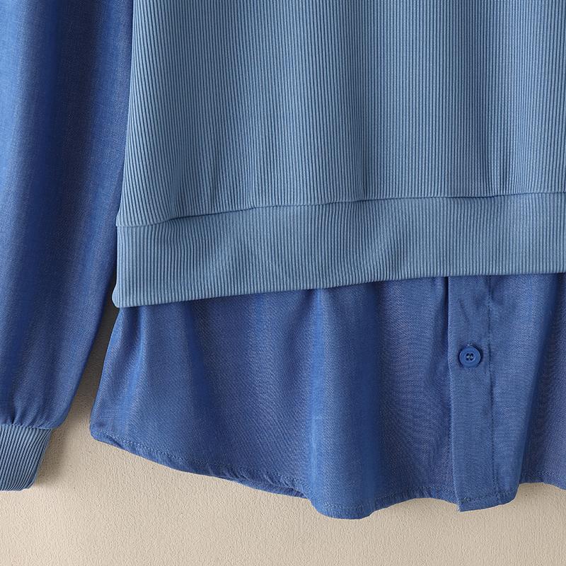 ZANZEA Women Casual O-neck Fake Two Piece Splice Long Sleeve Blouses