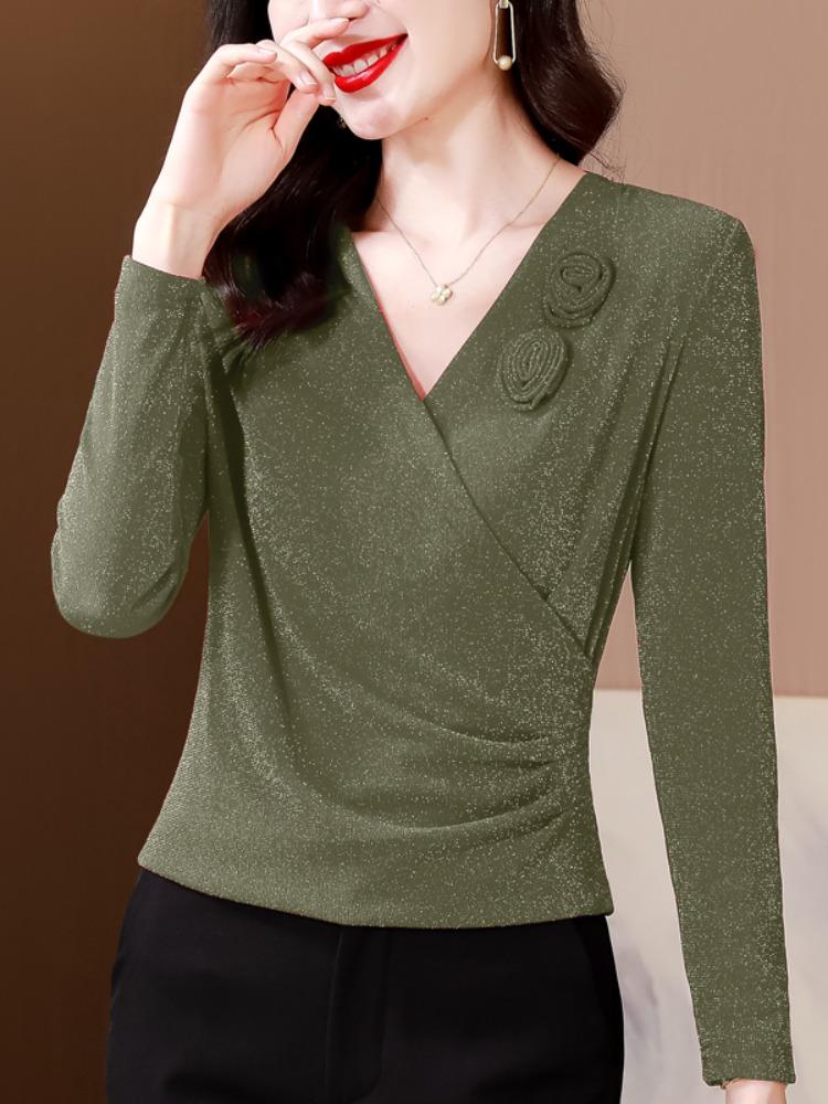 Women's Slim-Fit V-Neck Mesh Floral Blouse - Versatile, Stylish, Age-Defying