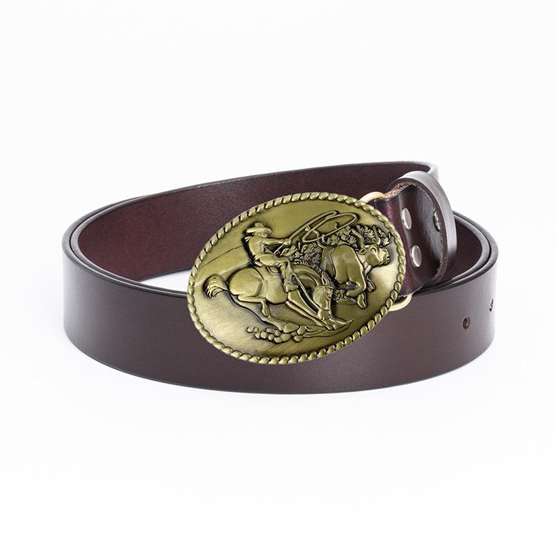 Men's Western Cowboy Two-Layer Cowhide Belt - Stylish and Casual American Waistband
