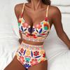 Women's High Waist U-Line Bikini Set Floral Print Swimsuit Cross Back Swimming