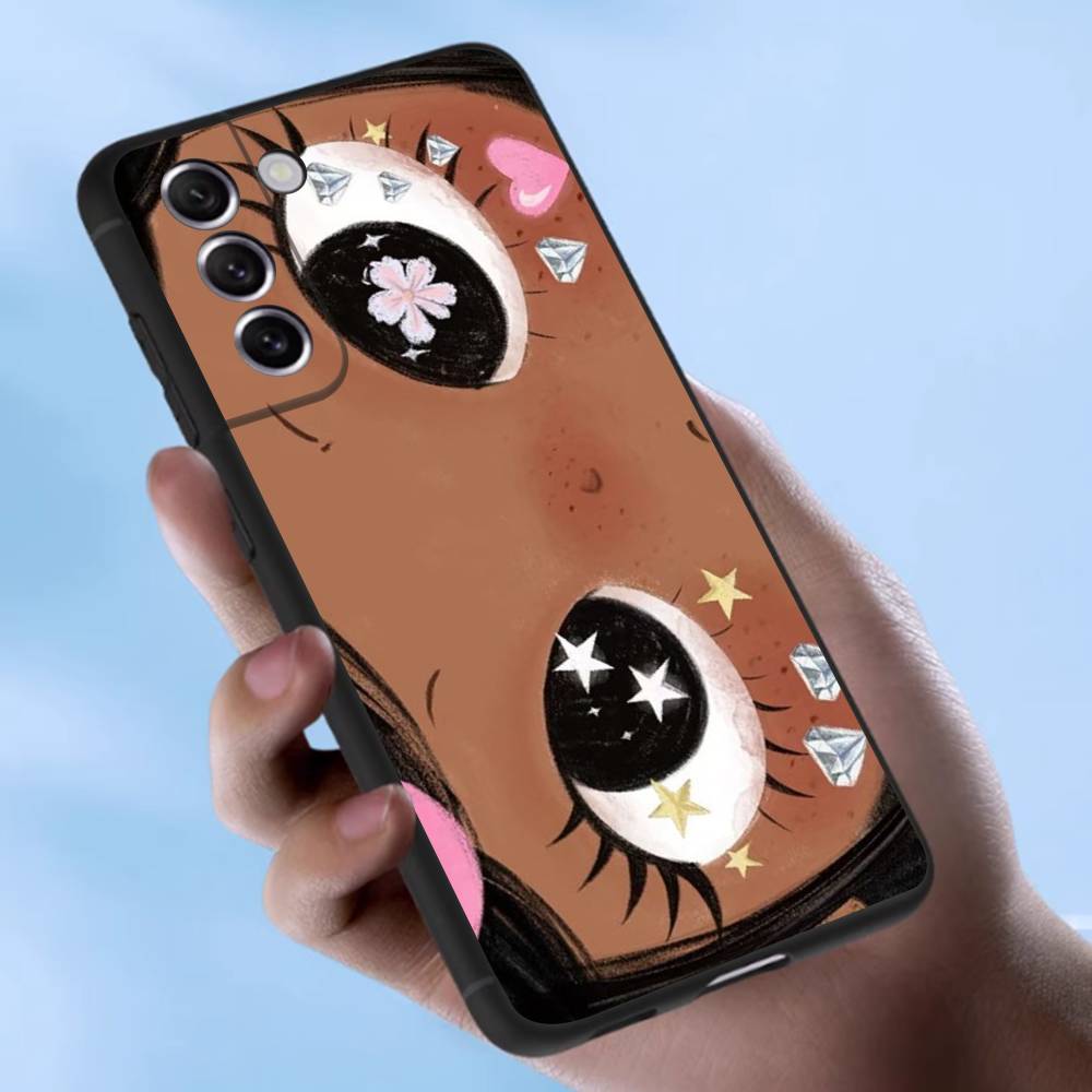 Kawaii Cute Black Big Eyes Cool Case For Samsung Galaxy Case S25 S23 S22 S21 S30 S20 S10 Ultra Plus FE TPU Soft Cover