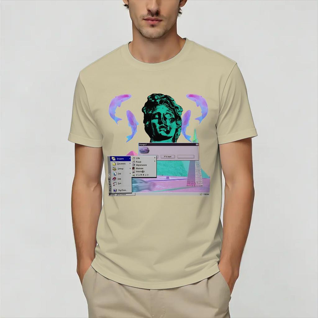 Frutiger Aero World Vaporwave TShirt Unisex Vintage Pure Cotton Tees O Neck Short Sleeve T Shirt Plus Size Clothing
