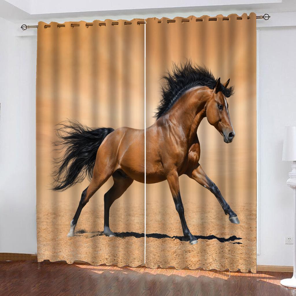 Horse Animal 100% Polyester Home Decor Living Room Bedroom Blackout Curtains Balcony Screen Cartoon Cute Perforated