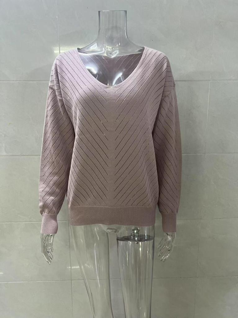 New Women's Autumn/Winter Hollow Knit Loose Casual Long Sleeve Pullover Sweater