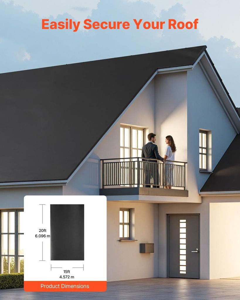 Roll Roofing, 15 X 20 Ft, 45 Mil EPDM Rubber Roofing, Long Lifespan & Weather-resistant, Withstands Harsh Temperatures, Flexible & Easy Installation,