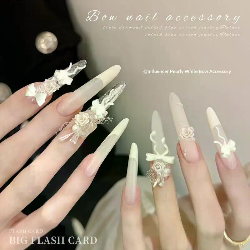 30PCS Pearlescent White Mini Resin Ribbon Bow Nail Art Decoration Bow Nail Charms Supplies For Manicure DIY