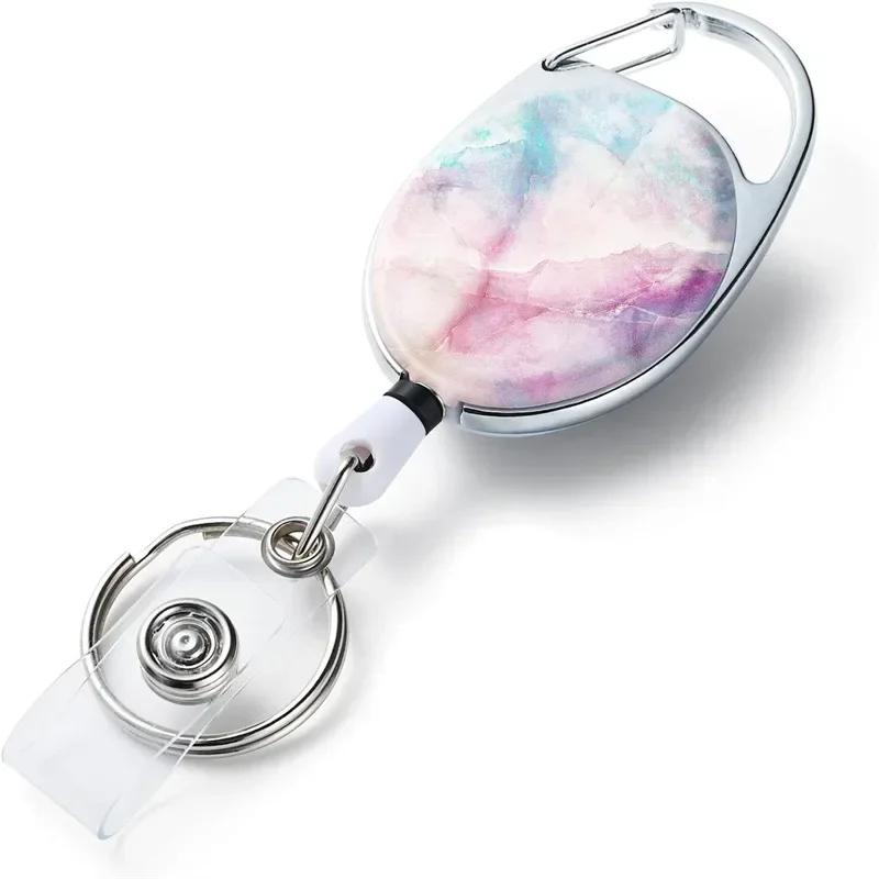 1pc Marble ID Card Key Chain Lanyard Clip Key Ring Retractable Pull Name Tag Badge Belt Rope Holder Heavy Duty Keyring Keychain