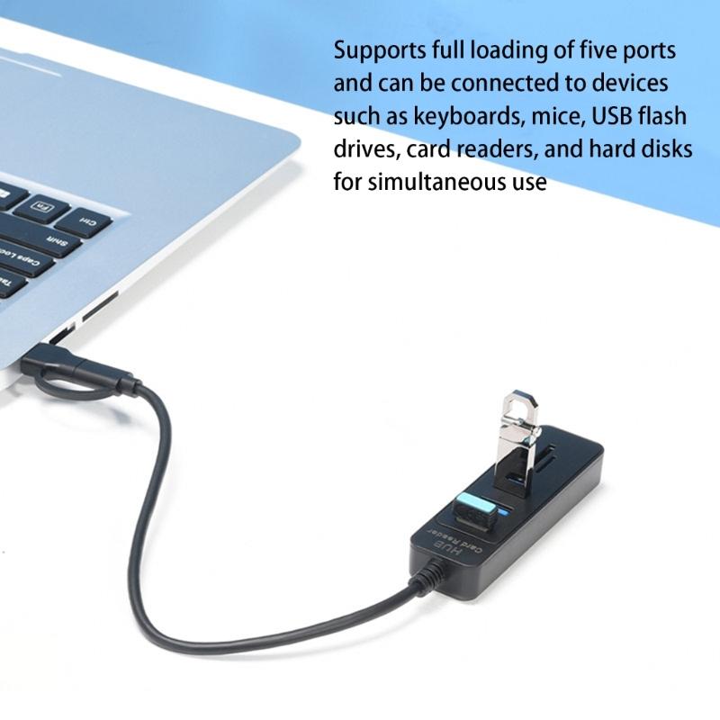 Multiple Port USB3.0 Hubs Featuring SDTF Card Slots 2 USB2.0 Port Data Transfer Adapters For Computer Tablets