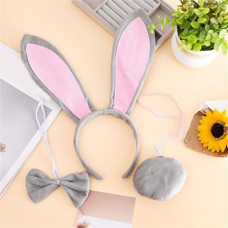 Halloween Cosplay Accessory Set Cartoon Rabbit Headband Bowtie Tail Fashion Headwear for Carnivals Costume Supply