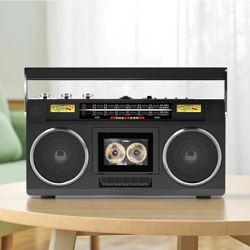 Portable Vintage Retro USB AM/FM Multiband Radio Stereo Wireless Bluetooth Boombox Mp3 Audio Cassette Tape Player Recorder TF