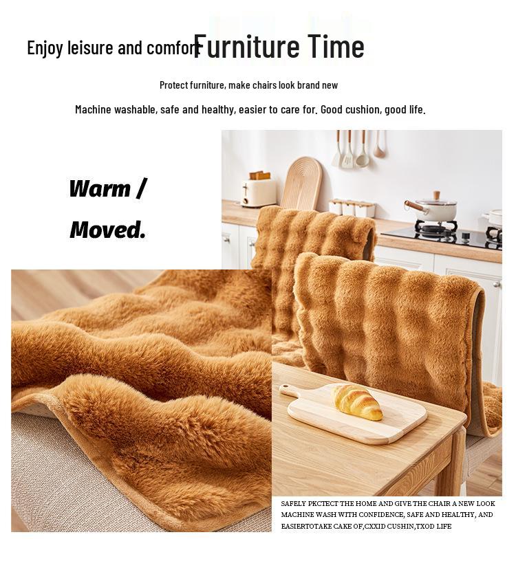 Winter Plush Non-Slip Thick Chair Cushion with Integrated Backrest for Living Room, Dining, and Office