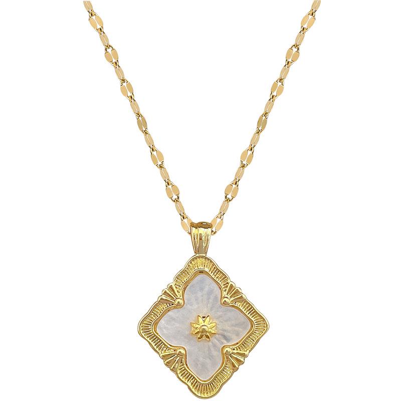 Rhombus Hollow Plate Light Luxury Temperament Gorgeous Full Diamond Necklace Female Versatile Collarbone Chain Titanium Steel Chain