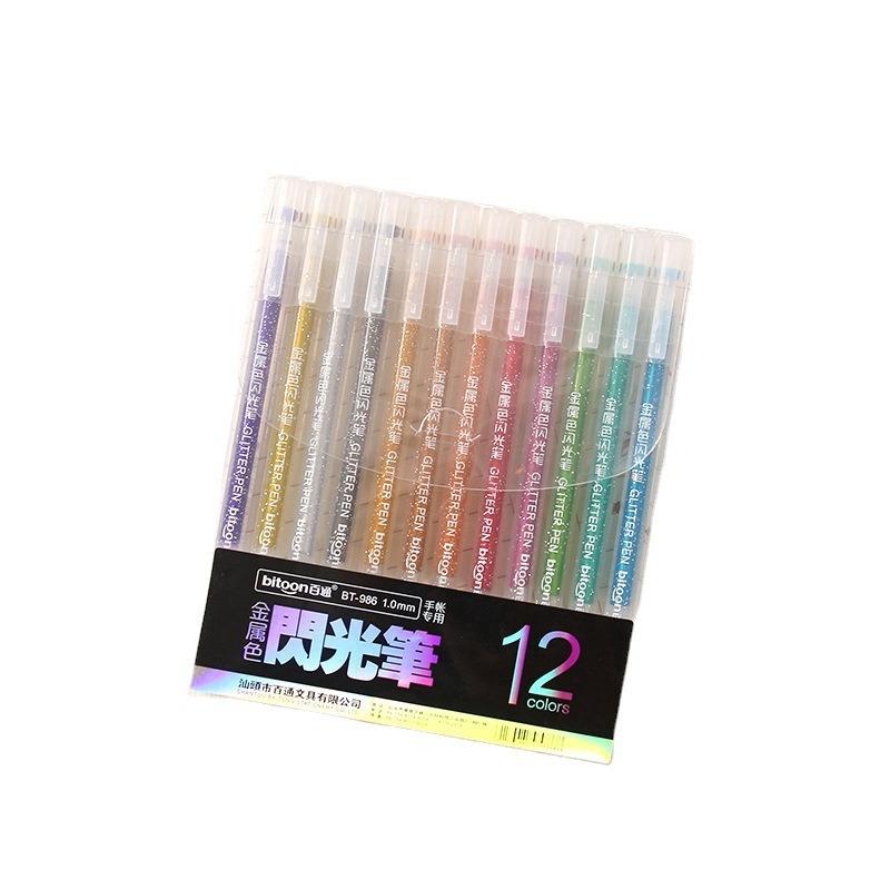 Kids 12 Colors Glitter Gel Pen Set For Graffiti Journal Drawing