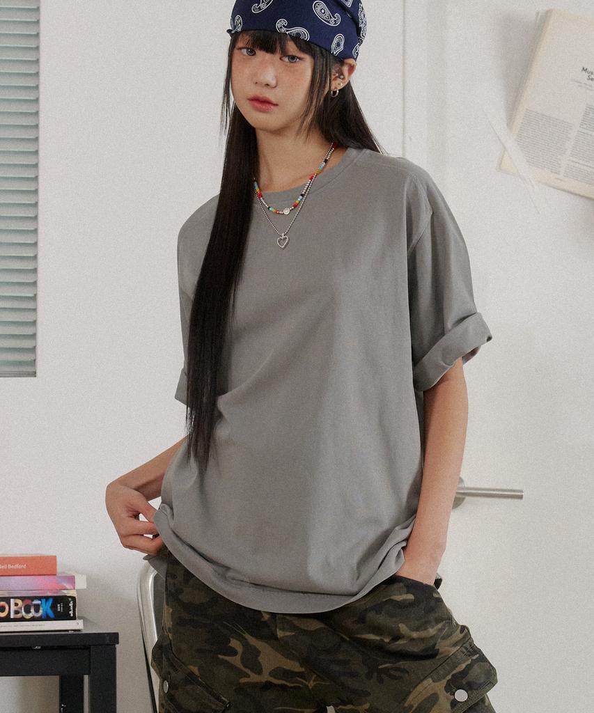 Beobeulpiseu 16-Count Raglan Slit Plain Pigment T-Shirt_Light Gray