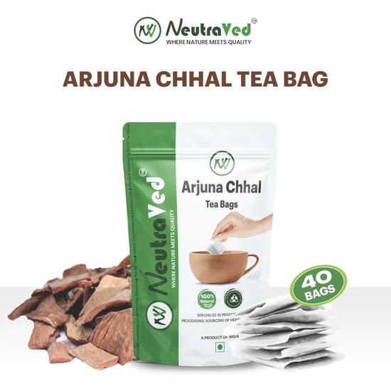 NeutraVed Arjun Tea - 40 Tea Bags | Pure Arjun Bark | Herbal for Bad Cholesterol & Healthy Heart | Arjuna In Reusable Zipper Pouch | Pack of 1