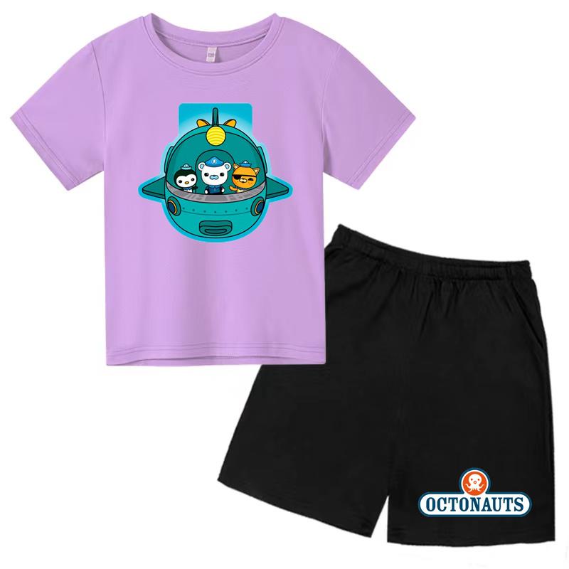 Kids Summer Cartoon Animated Print Set Summer Sports Set T-shirt + Shorts Charming 2-piece Outdoor Wear for Boys and Girls