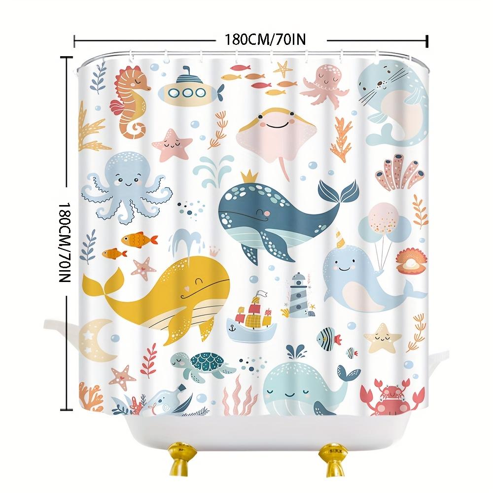 Underwater Shower Curtain 180X180Cm – Playful Ocean Animals For Kids Bathroom, Whimsical Aquatic Decor, 12 Hooks
