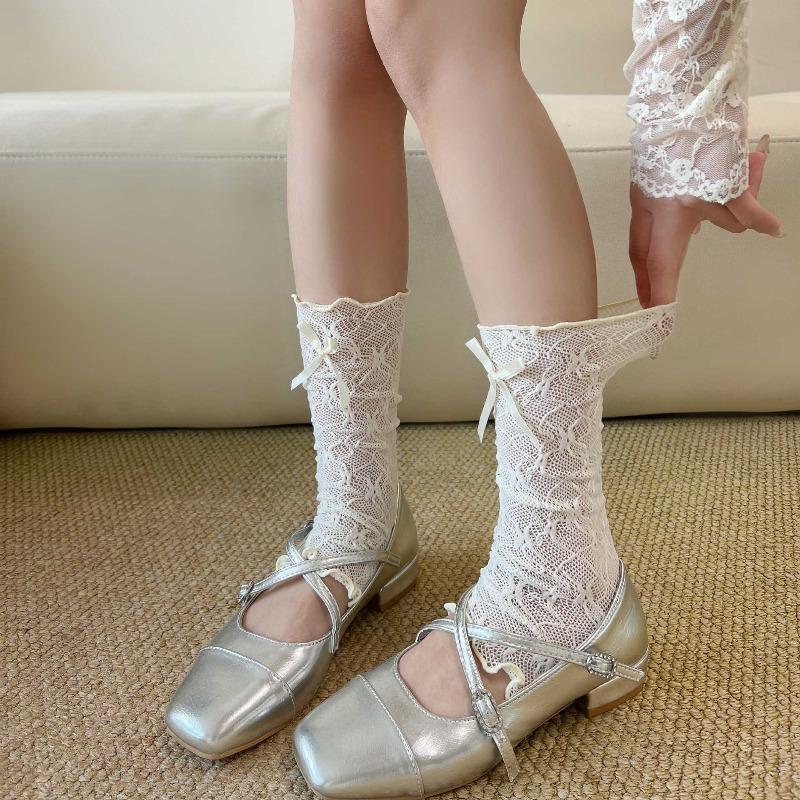 Thin-style Stocking with Bunches of Stockings, Bow Ties, Foot Stepping Leg Cover, Ballet-style Long Stockings, Perforated Mesh Stockings, Calf Socks