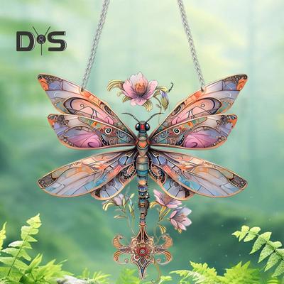 Κρεμαστό Ακρυλικό Στολίδι Dragonfly Sun Catcher Πολύχρωμο Dragonfly Παράθυρο Suncatcher με Μεταλλικές Αλυσίδες για Διακόσμηση Σπιτιού Κήπου Αίθριου