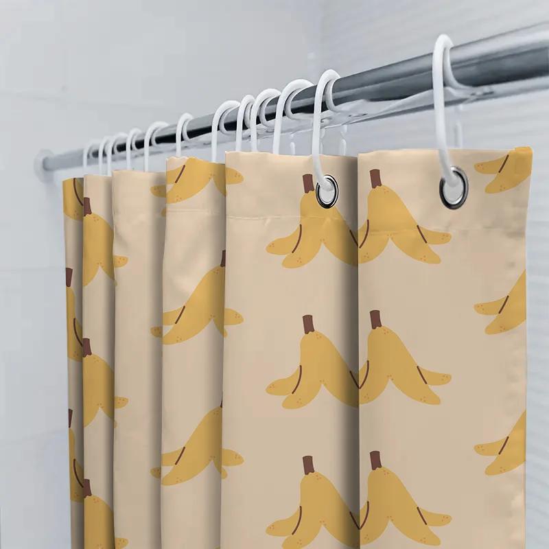 Banana Print Shower Curtain Bathroom Decor For Kids Room, Hotel Bath Curtains With Hook Mustard Yellow Set Of 1 Panel (W72X84L)