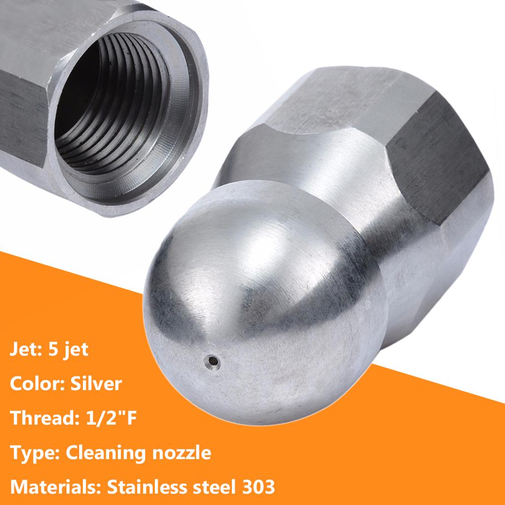 3//8/" 1//2/'/'F Pressure Washer Drain Sewer Cleaning Pipe Jetter Rotary Nozzle 5 Jet