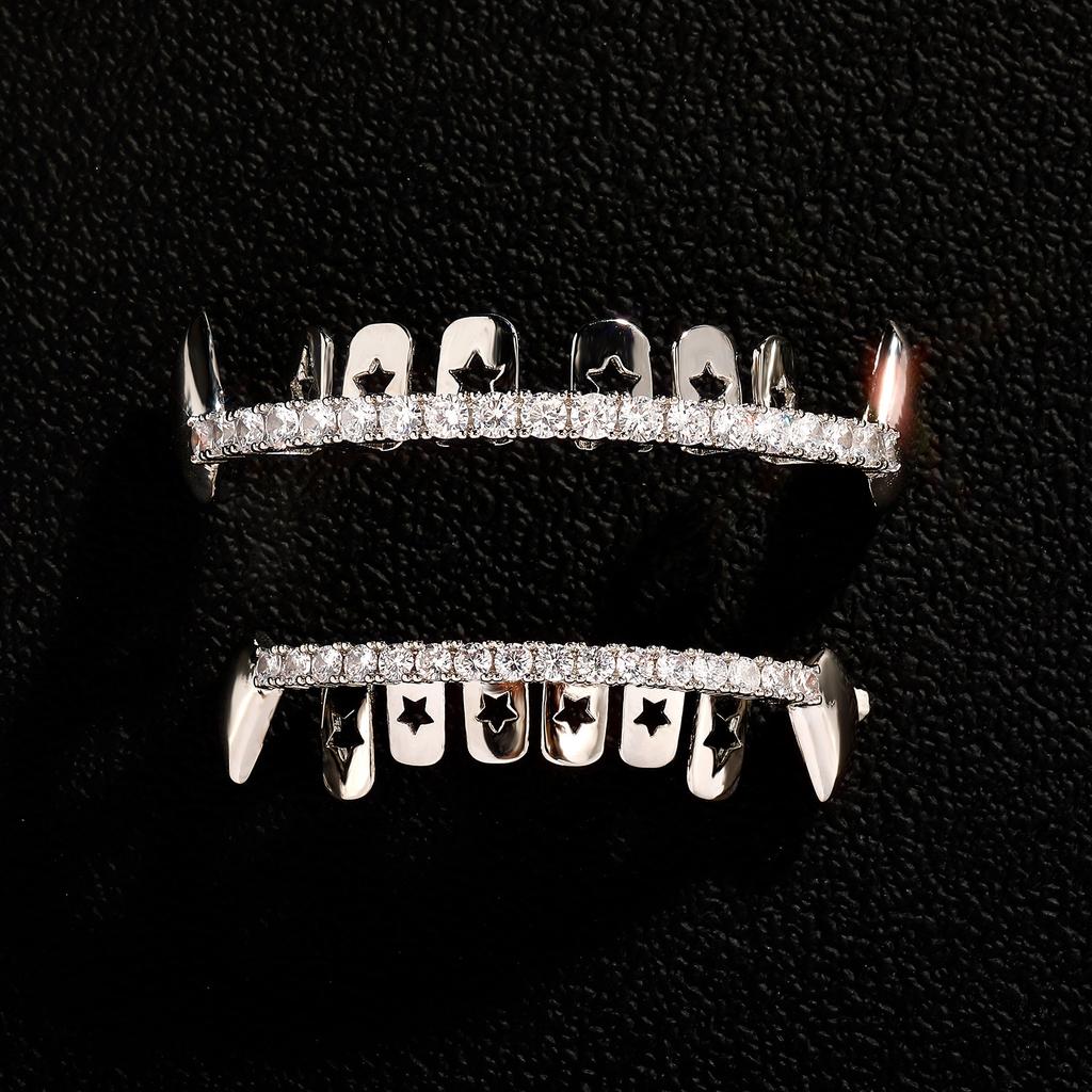 Teeth Grillz Gold & Silver Plated CZ Stones Punk Style Unisex Body Jewelry