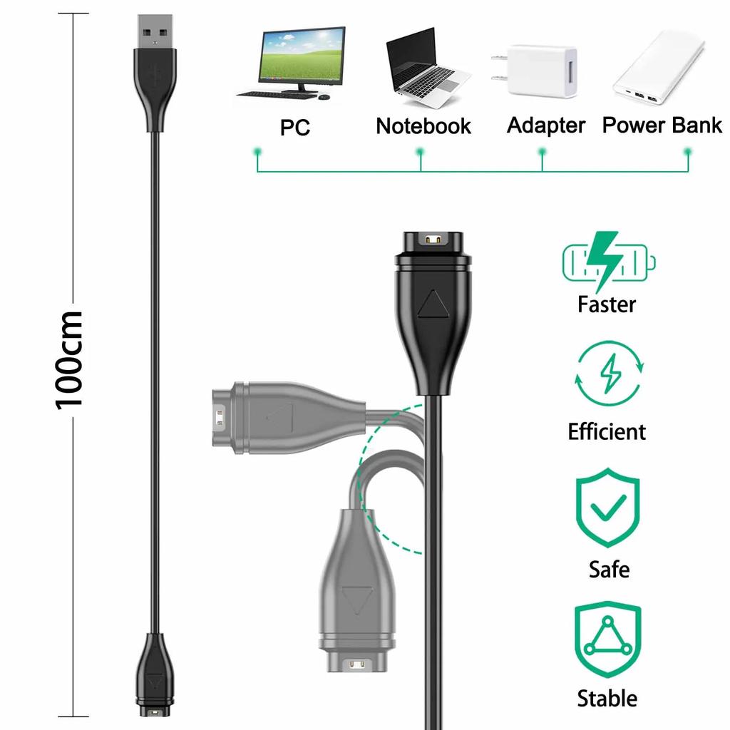 100cm USBCharging Cable For Garmin Instinct/Venu 2/Vivoactive 4 4S 3/Fenix 6 7/Forerunner 55/Quatix 6/D2 Air/Vivomove 3 Charger