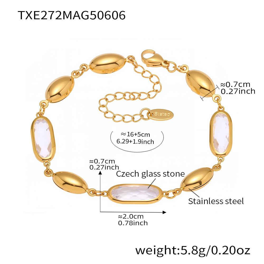 

Stainless Steel Bracelet With Multi Shiny Strip Faceted Czech Crystal Glass For Women 18k Gold Plated Luxury Women s Bracelets