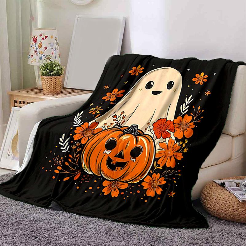 1pc Cartoon Ghost & Pumpkin Halloween Blanket  Cartoon Throw for Home Decor, Gift Idea, Room Decoration, Living Room, Travel, Camping