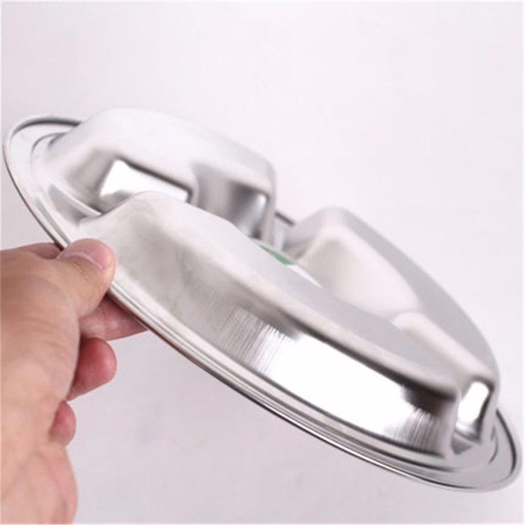 Stainless Steel 3-Sections Round Divided Dish Dia-22/24/26cm Snack Dinner Plate