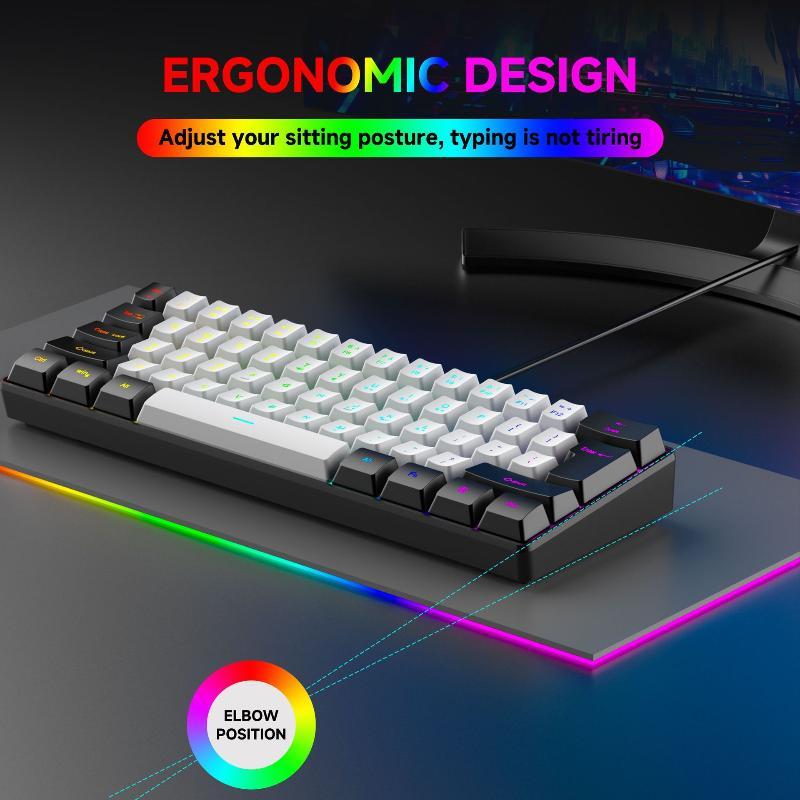 Portable 61 Keys Wired Mini Mechanical Keyboard K61 Ergonomic Quiet Keyboard for PC Office Home Gaming