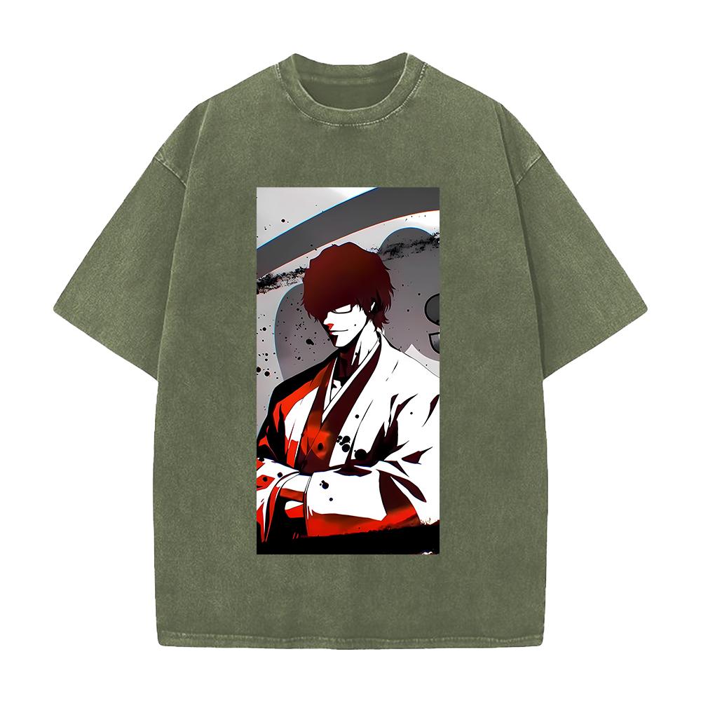 Anime BLEACH Aizen Sousuke Printed Tee Men Women Washed Cotton T-shirts Short Sleeve Vintage T Shirt Harajuku Oversized Tshirt