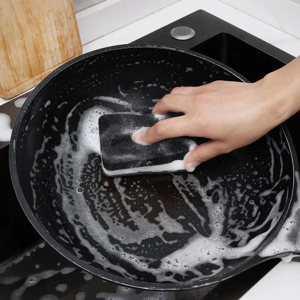 5/50PCS Thickened Sponge Black Clip White Double-sided Household Kitchen Restaurant Cleaning Dishwashing Cloth Rag Pot Brush
