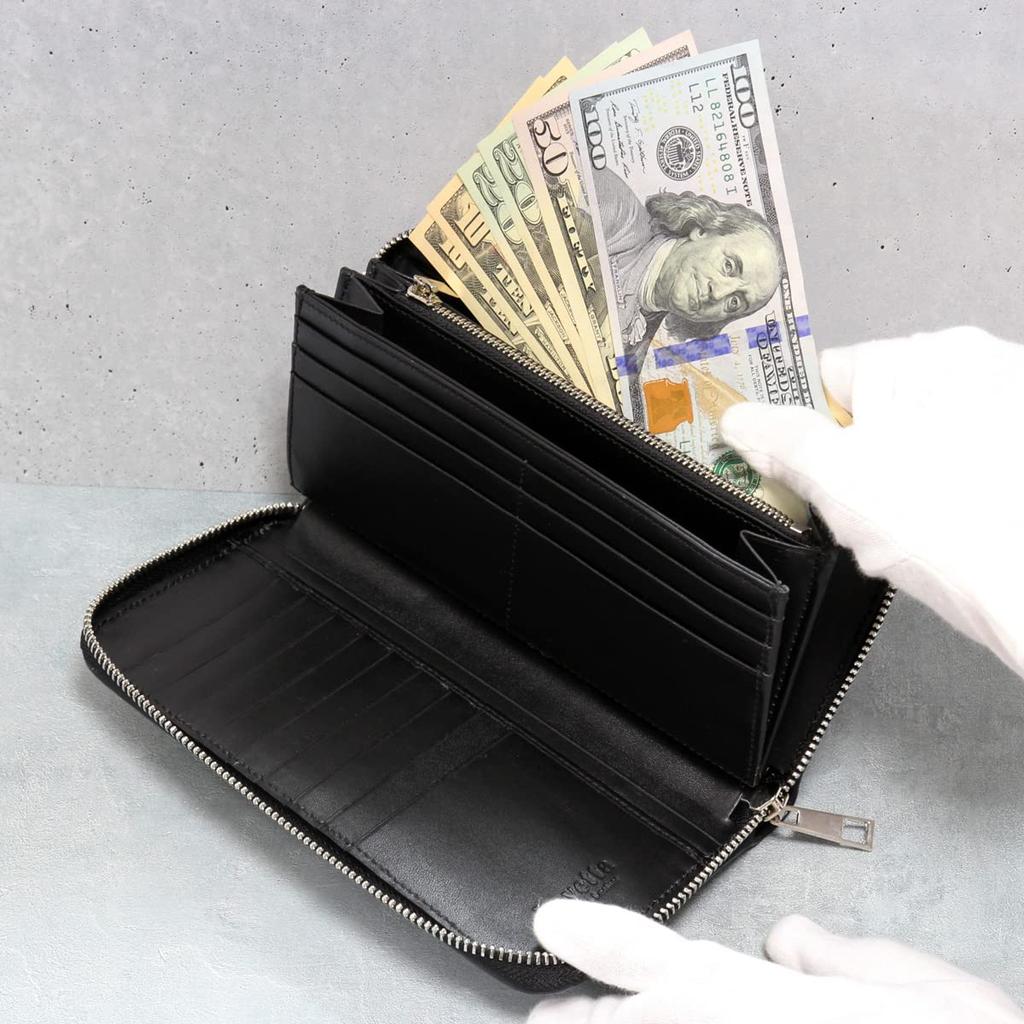 [Revetta] Langbörse aus Rochenleder, Rundreißverschluss, Rochen Galuchat, Grau, Echtes Leder, Schwarzes Lederinnenfutter [194stw]