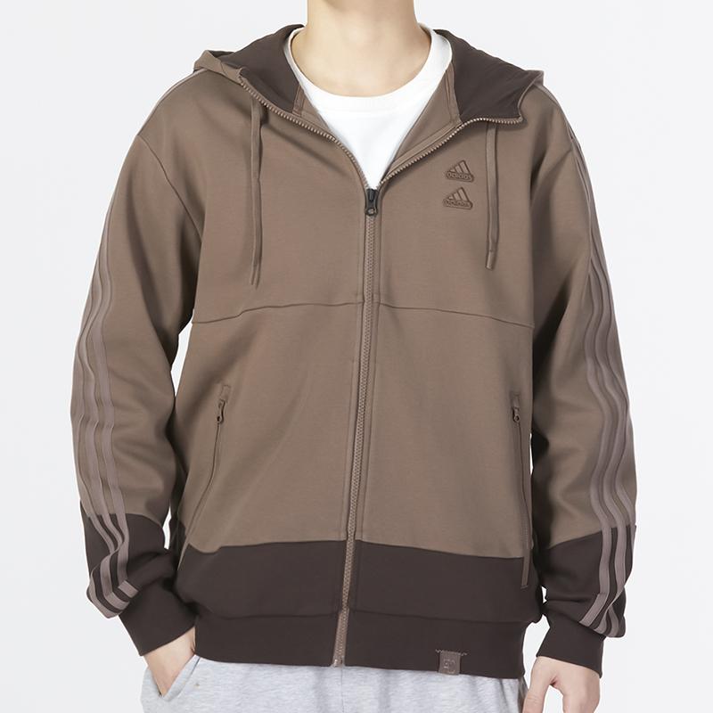 Adidas Essentials 3-Stripes Sports Casual Hooded Jacket Men Outerwear Coffee IA6966