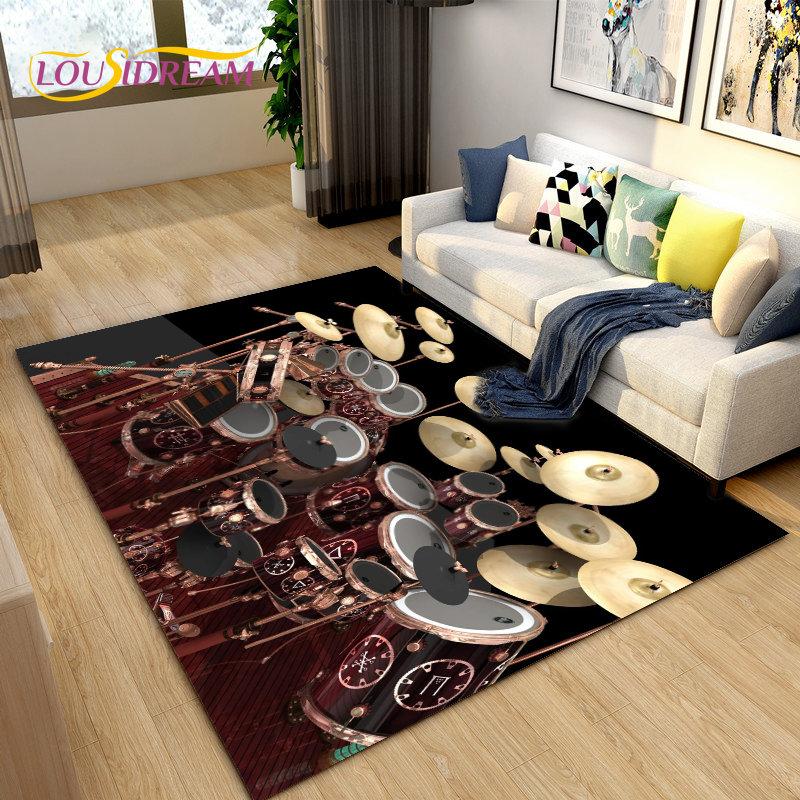 Drum Kit Music Instruments Area Rug Large,Carpet Rug for Living Room Bedroom Sofa Doormat Decoration,Kitchen Non-slip Floor Mat